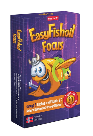 Easy Fishoil Focus Kids 30 Chewable Tablets – Omega-3, Choline & Vitamin B12