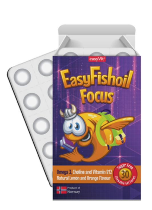 Easy Fishoil Focus Kids 30 Chewable Tablets – Omega-3, Choline & Vitamin B12