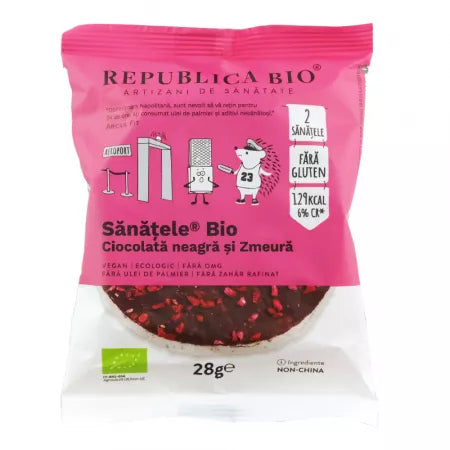 5x BIO Crackers with dark chocolate, raspberry and brown rice, gluten-free, 28g, Republica Bio